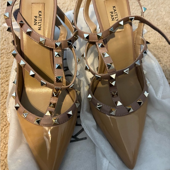 Kaitlyn Pan Shoes - Kaitlyn Pan Women's Studded Beige Heels